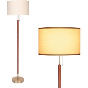 Mid Century Modern Floor Lamp,Floor Lamp Wood for Living Room,Stand Lamp with Beige Fabric Lampshade for Bedroom, Study Room and Office