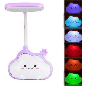 Portable LED Cute Cloud Star Kids Desk Light with Night Light Foldable USB Rechargeable Reading Light for Kids Bedroom Bedside Study (Purple)