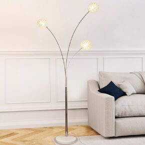 DINGLILIGHTING DLLT 5 Head Arc Floor Lamps for Living Room, Spider Lamps with 5 Adjustable Arms, Modern Tree Standing Lamp for Bedroom, Office, 3 Brightness Level, Warm White, Sliver