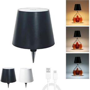 Wireless Bottle Lamp, Touch Wine Bottle Lights for Liquor Bottles, Wine Bottle Lamp Shade Kit Rechargeable 3 Color Temperatures Table Lamps for Bedroom Restaurant Bar (Black)