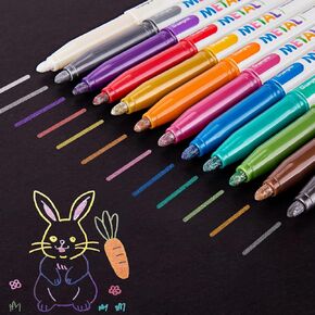 KERIFI Metallic Markers Paint Pens: 12 Medium Point Metallic Pens Glitter Markers for Black Paper, Scrapbooking, Greeting Cards, Rocks, Albums, Metal, Glass, Plastic, Wood, Pumpkins, DIY Crafts