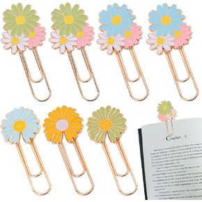 7 PCS Daisy Paper Clips Metal Paperclip Large Size Paper Clip Cute Bookmark Colorful Office Supplies Present for Teacher & Students, Bookmark Clamp Desk Accessories Stationery for School