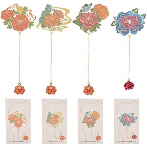 INFUNLY Peony Metal Bookmarks with Chain Romantic Bookmark Flower Book Page Marker Metal Charm Bookmark for Women Gift for Booklover Readers Writers Teachers Students Birthday Graduation