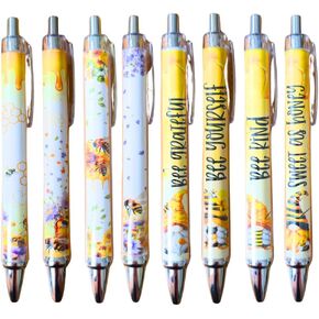 8PC Bee Pens Bumblebee Pen Yellow Purple Bumble Bee Hive Honeycomb Summer Spring School Supplies Gifts Bulk Theme Party Favors Office Work Desk Items Stationary Decor Accessories for Adults Kids