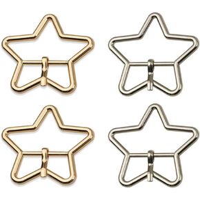 4 Pcs Single Prong Belt Buckles Star Shape Center Bar Buckles Metal Waist Buckles Hardware Pin Buckles for Clothes Shoes Bags Belts (Light Gold and Silver)