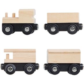 Orbrium 4 Assorted Unpainted Train Cars for Wooden Railway Compatible with Thomas, Chuggington, Brio, Great for Birthday Party Train Theme