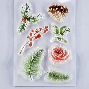 Meryy Christmas Leaves Flowers Pinecone Berry Clear Stamps for Card Making Decoration and DIY Scrapbooking 3113001