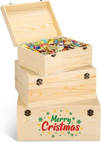 Gerrii 3 Pack Unfinished Wooden Boxes for Easter Crafts Pine Wood Storage Box with Double Hinged Lid for Pirate Treasure DIY Crafts Wooden Gift(White Color) in Saudi Arabia