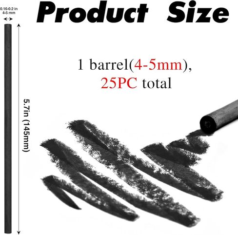 25 Pcs Charcoal Pencils,Vine Charcoal,Black Artist Vine Charcoal Willow Charcoal Sticks The Art of Drawing and Painting for Artists, Beginners, and Students(4-5mm) in Saudi Arabia