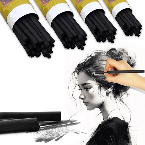 25 Pcs Charcoal Pencils,Vine Charcoal,Black Artist Vine Charcoal Willow Charcoal Sticks The Art of Drawing and Painting for Artists, Beginners, and Students(4-5mm) in Saudi Arabia