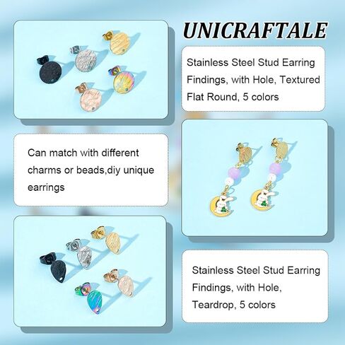 UNICRAFTALE 30 قطعة 5 ألوان مزخرفة حلق مستدير لا يسبب الحساسية مكون من الفولاذ المقاوم للصدأ مع صواميل الأذن لصنع المجوهرات بنفسك دبوس 0.8 مم in Saudi Arabia