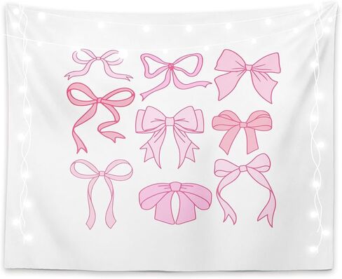 LiTiu Pink Bow Y2K Coquette Preppy Room Decor Tapestry Wall Hanging, Preppy Wall Art Decor， Trendy Coquette Wall Decor for Girls Bedroom Dorm, 50x60 in(Unframed) in Kuwait