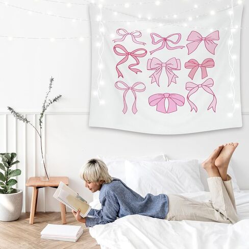 LiTiu Pink Bow Y2K Coquette Preppy Room Decor Tapestry Wall Hanging, Preppy Wall Art Decor， Trendy Coquette Wall Decor for Girls Bedroom Dorm, 50x60 in(Unframed) in Kuwait