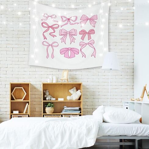LiTiu Pink Bow Y2K Coquette Preppy Room Decor Tapestry Wall Hanging, Preppy Wall Art Decor， Trendy Coquette Wall Decor for Girls Bedroom Dorm, 50x60 in(Unframed) in Kuwait