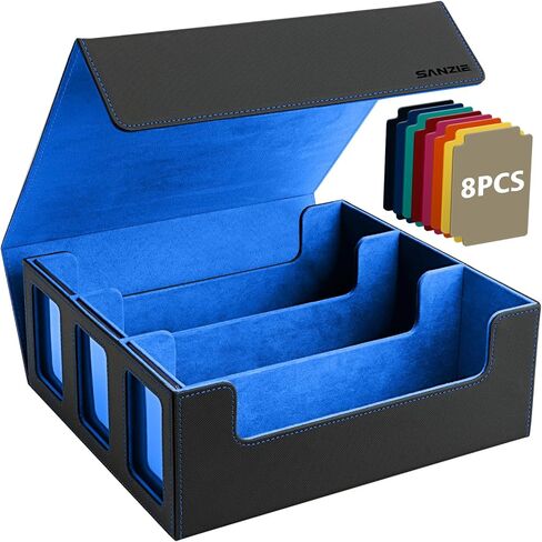 SANZIE Card Deck Box for MTG Commander Deck Box with 2 Toploaders 35PT fits 260+ Single Sleeved Trading Cards TCG Deck Box for Magic Game Cards (Black&Blue) in Kuwait