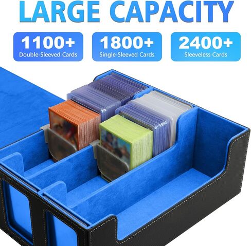 SANZIE Card Deck Box for MTG Commander Deck Box with 2 Toploaders 35PT fits 260+ Single Sleeved Trading Cards TCG Deck Box for Magic Game Cards (Black&Blue) in Kuwait