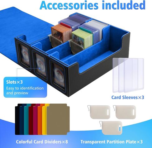 SANZIE Card Deck Box for MTG Commander Deck Box with 2 Toploaders 35PT fits 260+ Single Sleeved Trading Cards TCG Deck Box for Magic Game Cards (Black&Blue) in Kuwait
