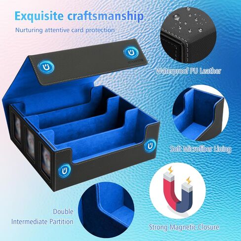 SANZIE Card Deck Box for MTG Commander Deck Box with 2 Toploaders 35PT fits 260+ Single Sleeved Trading Cards TCG Deck Box for Magic Game Cards (Black&Blue) in Kuwait