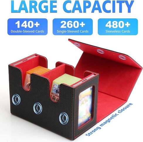 SANZIE Card Deck Box for MTG Commander Deck Box with 2 Toploaders 35PT fits 260+ Single Sleeved Trading Cards TCG Deck Box for Magic Game Cards (Black&Blue) in Kuwait