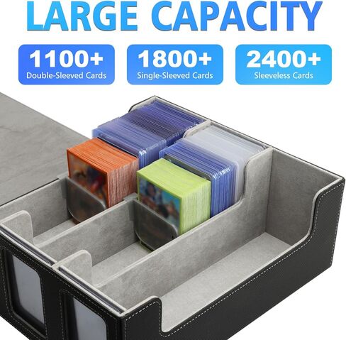 SANZIE Card Deck Box for MTG Commander Deck Box with 2 Toploaders 35PT fits 260+ Single Sleeved Trading Cards TCG Deck Box for Magic Game Cards (Black&Blue) in Kuwait
