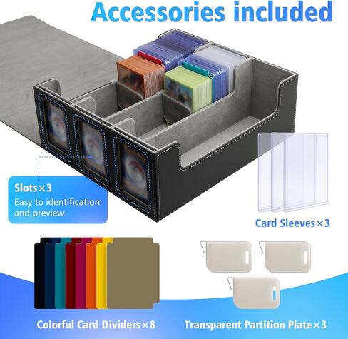 SANZIE Card Deck Box for MTG Commander Deck Box with 2 Toploaders 35PT fits 260+ Single Sleeved Trading Cards TCG Deck Box for Magic Game Cards (Black&Blue) in Kuwait