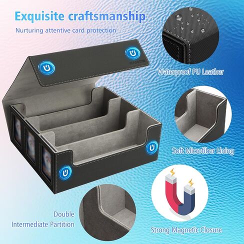 SANZIE Card Deck Box for MTG Commander Deck Box with 2 Toploaders 35PT fits 260+ Single Sleeved Trading Cards TCG Deck Box for Magic Game Cards (Black&Blue) in Kuwait