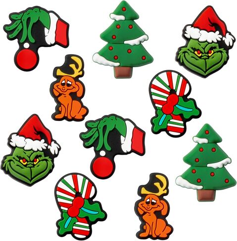 10Pcs Christmas Silicone Focal Beads for Pens Characters Green Monster Xmas Tree Silicone Focal Beads Double Side Christmas Beads Charms for Keychain Bracelet Necklace Making DIY Crafts in Saudi Arabia