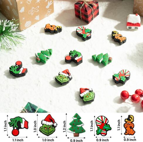 10Pcs Christmas Silicone Focal Beads for Pens Characters Green Monster Xmas Tree Silicone Focal Beads Double Side Christmas Beads Charms for Keychain Bracelet Necklace Making DIY Crafts in Saudi Arabia