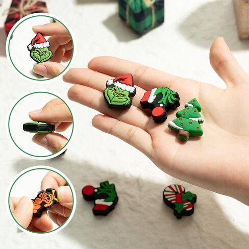 10Pcs Christmas Silicone Focal Beads for Pens Characters Green Monster Xmas Tree Silicone Focal Beads Double Side Christmas Beads Charms for Keychain Bracelet Necklace Making DIY Crafts in Saudi Arabia