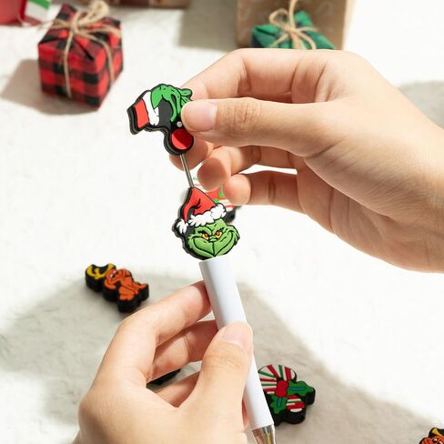 10Pcs Christmas Silicone Focal Beads for Pens Characters Green Monster Xmas Tree Silicone Focal Beads Double Side Christmas Beads Charms for Keychain Bracelet Necklace Making DIY Crafts in Saudi Arabia