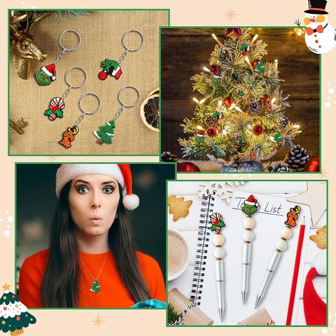 10Pcs Christmas Silicone Focal Beads for Pens Characters Green Monster Xmas Tree Silicone Focal Beads Double Side Christmas Beads Charms for Keychain Bracelet Necklace Making DIY Crafts in Saudi Arabia