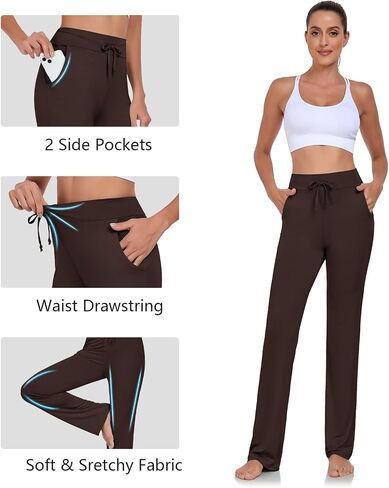 ADANIKI Womens Yoga Pants with Pockets Straight-Leg Loose Comfy Modal Drawstring Lounge Running Long Active Casual Sweatpants in Saudi Arabia
