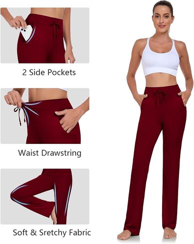 ADANIKI Womens Yoga Pants with Pockets Straight-Leg Loose Comfy Modal Drawstring Lounge Running Long Active Casual Sweatpants in Kuwait