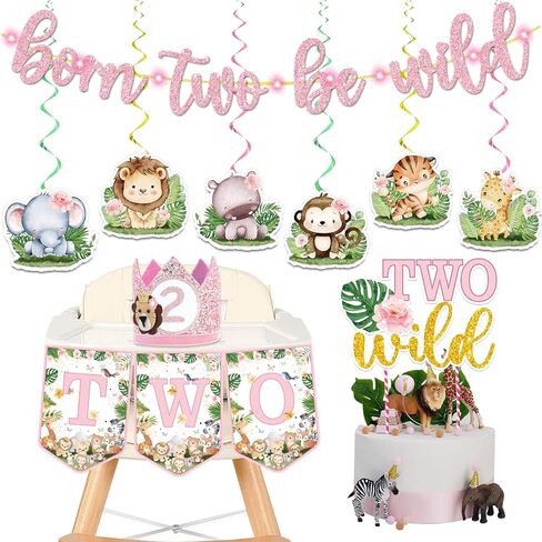 Two Wild Birthday Decorations, Two Wild Birthday Decorations Girl Two Wild, Born Two Be Wild Birthday Decorations Girl Born Two Be Wild Birthday Decorations Girl for Jungle Theme Birthday Girl in Kuwait