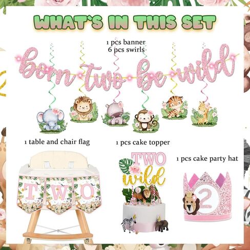 Two Wild Birthday Decorations, Two Wild Birthday Decorations Girl Two Wild, Born Two Be Wild Birthday Decorations Girl Born Two Be Wild Birthday Decorations Girl for Jungle Theme Birthday Girl in Kuwait