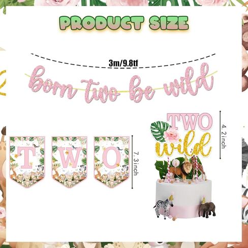 Two Wild Birthday Decorations, Two Wild Birthday Decorations Girl Two Wild, Born Two Be Wild Birthday Decorations Girl Born Two Be Wild Birthday Decorations Girl for Jungle Theme Birthday Girl in Kuwait