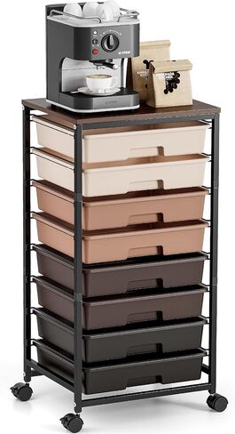 Storage Cart with 8 Drawers, Utility Cart with White Drawers and Wooden Tabletop, Craft Cart, Teacher Organization for Classroom,White in Kuwait