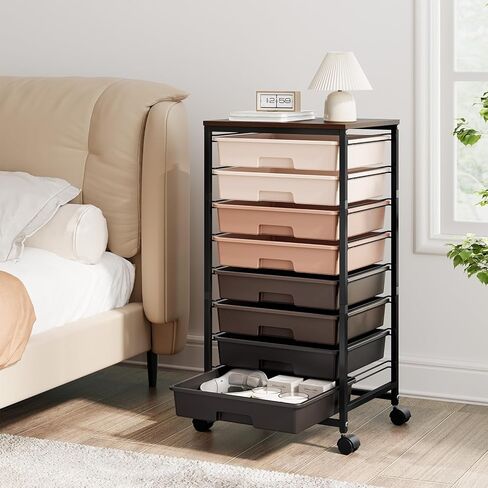 Storage Cart with 8 Drawers, Utility Cart with White Drawers and Wooden Tabletop, Craft Cart, Teacher Organization for Classroom,White in Kuwait