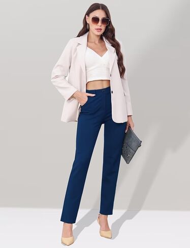 Houmous 29" Inseam Dress Pants for Women Stretchy Skinny Leg Work Slacks Pull On Casual Trousers in Kuwait