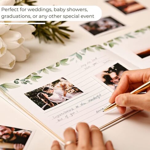 Gold Foil Greenery Wedding Guest Book 7 x 9 inches, Pen & Table Sign Included, Resgistry Sign in Book for Wedding, Bridal Shower, Baby Shower, Graduation, Birthday, Funeral, Anniversary or Reception in Saudi Arabia