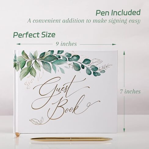 Gold Foil Greenery Wedding Guest Book 7 x 9 inches, Pen & Table Sign Included, Resgistry Sign in Book for Wedding, Bridal Shower, Baby Shower, Graduation, Birthday, Funeral, Anniversary or Reception in Saudi Arabia