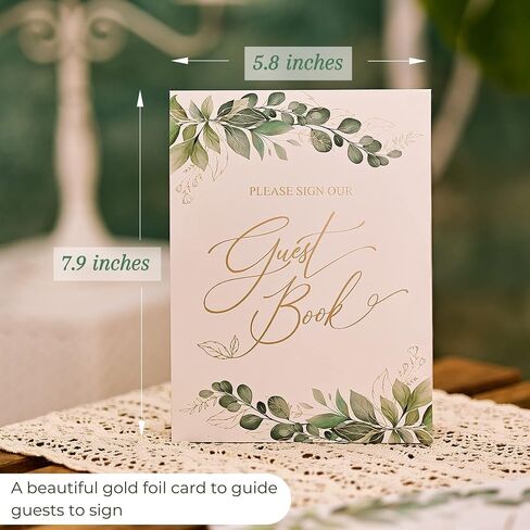 Gold Foil Greenery Wedding Guest Book 7 x 9 inches, Pen & Table Sign Included, Resgistry Sign in Book for Wedding, Bridal Shower, Baby Shower, Graduation, Birthday, Funeral, Anniversary or Reception in Saudi Arabia