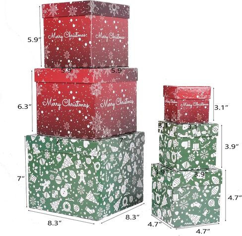 Lyforpyton 6PCS Christmas Nesting Gift Boxes with Lids Xmas Nested Box Set Red Green Square Stackable Gift Box for Christmas New Year Packaging in Saudi Arabia