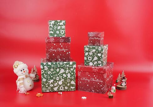 Lyforpyton 6PCS Christmas Nesting Gift Boxes with Lids Xmas Nested Box Set Red Green Square Stackable Gift Box for Christmas New Year Packaging in Kuwait