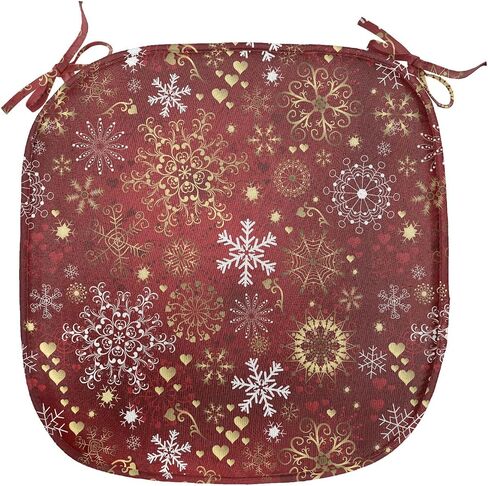 Ambesonne Winter Chair Seating Cushion Set of 4, Old Fashioned Christmas Hearts and Swirls Vintage Composition, Anti-Slip Seat Padding for Kitchen & Patio, 16"x16", Vermilion Yellow White in Saudi Arabia