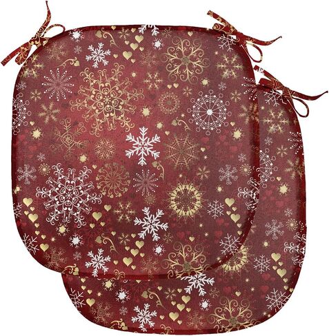 Ambesonne Winter Chair Seating Cushion Set of 4, Old Fashioned Christmas Hearts and Swirls Vintage Composition, Anti-Slip Seat Padding for Kitchen & Patio, 16"x16", Vermilion Yellow White in Saudi Arabia