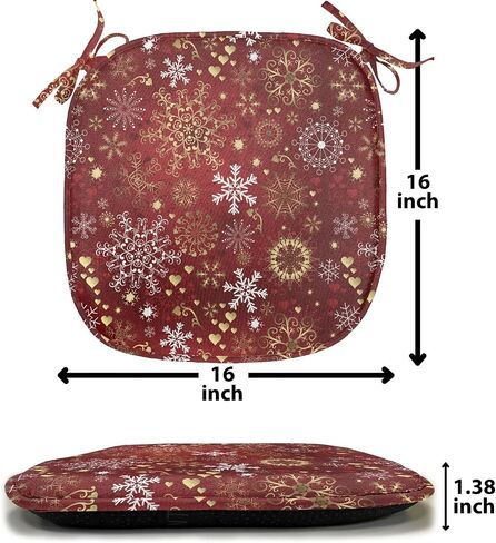 Ambesonne Winter Chair Seating Cushion Set of 4, Old Fashioned Christmas Hearts and Swirls Vintage Composition, Anti-Slip Seat Padding for Kitchen & Patio, 16"x16", Vermilion Yellow White in Saudi Arabia
