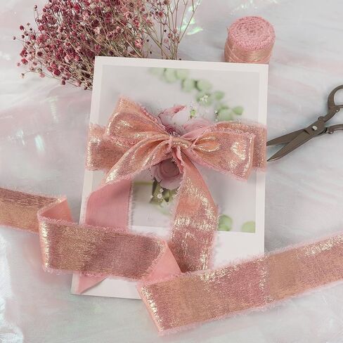 Chiffon Ribbon 1.5" x 15 Yards, White Chiffon Ribbon with Shimmery Silver Design, Handmade Fringe Silk Ribbon Frayed Edge Ribbon for Flower Bouquet Gift Wrapping Crafts, 3 Rolls, 5 Yards per Roll in Kuwait