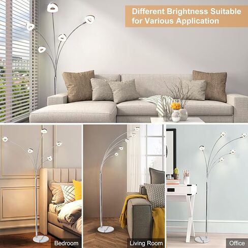 DINGLILIGHTING DLLT 5 Head Arc Floor Lamps for Living Room, Spider Lamps with 5 Adjustable Arms, Modern Tree Standing Lamp for Bedroom, Office, 3 Brightness Level, Warm White, Sliver in Saudi Arabia
