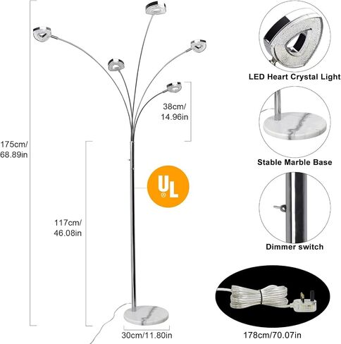 DINGLILIGHTING DLLT 5 Head Arc Floor Lamps for Living Room, Spider Lamps with 5 Adjustable Arms, Modern Tree Standing Lamp for Bedroom, Office, 3 Brightness Level, Warm White, Sliver in Saudi Arabia